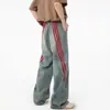 Jeans estilosos de perna larga e soltos para homens, primavera e outono, calças com estilo casual americano vintage lavado de rua
