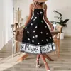 Moda Femenina Estilo Europeo y Americano 2026 Vestido Midi Estampado de Tirantes Sueltos Ropa de Verano para Mujer
