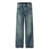 G6610 Moda Callejera Americana High Street Tendencia Unisex Gama Alta Diseño Azul Lavado Jeans Rectos Holgados para Hombre