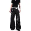 2026 Jeans de Sarja Original Moda Retrô Americano High Street Estampa Cavalo Vermelho Calças Longas Largas Soltas Tendência Masculina
