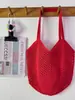Bolso Tejido Chic Casual Gran Capacidad Hilo de Algodón Calado Bolso de Paja Estilo Perezoso Bolso de Hombro Único Bolso de Playa Vacaciones para Mujer