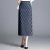 Saia Feminina Versátil Xadrez Retrô 2026 Outono Nova Moda Elegante Cintura Alta Emagrecedora Comprimento Médio Reta