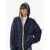 Sudadera con capucha y cremallera Color-Block Otoño 2026, Unisex Moderna Holgada Versátil Casual para Pareja con Capucha, Negro