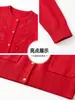 Nuevo cárdigan de punto rojo de talla grande para otoño para mujeres de mediana edad y mayores, abrigo suéter elegante de manga larga suelto para primavera
