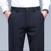 Pantalones Casuales Elásticos Lisos Antiarrugas Sin Planchar Húmedos Rectos Primavera Otoño Ropa para Papá de Mediana Edad Traje de Negocios Versátil Cómodo Moderno