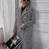2025 Amazon Aliexpress Nova Moda Outono e Inverno Roupas Femininas Transfronteiriças Casaco Longo de Lã com Estampa Pepita de Galo