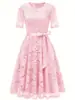 Vestido Formal de Moda Nueva Primavera/Verano Europeo y Americano Encaje Adelgazante Temperamento Vestido con Lazo Fuente