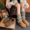 Zapatos Birkenstock de Terciopelo Estilo Coreano Zapatos de Cuero Marrón Poco Profundos Retro Americano Botas de Nieve Cálidas de Invierno Zapatos de Mujer