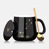Taza cerámica navideña creativa y elegante de alto valor con tapa y cuchara, taza de café de moda para parejas