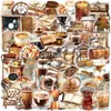 50 piezas de pegatinas retro transfronterizas con temática de café para decorar diarios, equipaje, bicicletas y patinetas; material PET transparente e impermeable