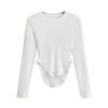 Camiseta Blanca Ajustada de Manga Larga American Spice Girls para Mujer Primavera y Otoño Básica Interior Camiseta Base Ajustada Cintura Elástica Top