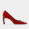 Tacones Cuadrados con Hebilla Rv Modelo Nuevo 2026 Zapatos de Piel de Oveja para Mujer con Punta Cuadrada Estilo Profesional Hebilla Cuadrada Tacón de Aguja Boca Baja Rojo