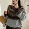 Suéter Retro Fair Isle 100% Lã para Mulheres Design Novo Outono e Inverno 2026 Suéter de Tricô Macio e Amigo da Pele