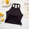 Camisola de verano para mujer, estilo halter, sin espalda, ajustada, corta, sin mangas y con almohadilla para el pecho.