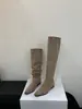 Botas de cowboy western retrô francesas com salto grosso para mulheres, novas botas de montaria de cano alto plissadas empilhadas 2026