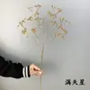 Flores de Simulação para Casamento Série Dourada Folhas de Ginkgo Eucalipto Salão de Casamento Arranjo Floral Decoração de Corredor Festival da Primavera Balde da Fortuna Flores Artificiais