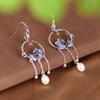 Pendientes de plata de ley 925 con diseño de ciervo dorado, esmalte cloisonné Xiangyun, elegantes pendientes de perlas de agua dulce de la marea nacional para mujer, joyería vintage de plata.