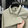 Polo de algodão puro outono 2025, manga longa, gola dobrável para homens, respirável, tamanho grande, top camiseta casual