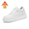 Aumento Interno Invisível 6cm Moda Masculina Casual Cano Baixo Couro Genuíno Sola Grossa Aumento Interno 8cm Bico Redondo Esportivos Sapatos Brancos para Homem