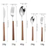 Juego de Cuchillo, Tenedor y Cuchara de Acero Inoxidable con Mango de Grano de Madera en Stock, Juego de Cubiertos de Acero Inoxidable con Mango de Madera Imitación, Cuchillo y Tenedor para Bistec, Vajilla Occidental