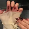 Rosa Seco Puro Hecho a Mano Uñas Portátiles Degradado Cristal Tridimensional Diamante Exquisito Suave Blanqueamiento Uñas Portátiles Mayoreo