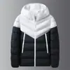 Chaqueta de Algodón con Capucha para Hombre Otoño e Invierno Color Clásico Bloques de Color Costilla Polar Deportiva Casual Abrigo de Algodón Estilo Patchwork Bloques de Color