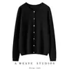 Estilo minimalista~Suéter cardigã de gola redonda 100% cashmere puro para mulheres, caimento solto, malha simples, peça de outer wear de cor sólida