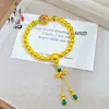 Pulseira de Contas Douradas de Seis Palavras com Lótus e Três Vias, Método Antigo Artesanal, Estilo Chinês Novo, Pulseira de Contas Douradas para Transferir Fortuna