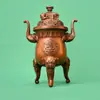 Incensário de Cobre Auspicioso Ruyi Padrão de Longevidade Três Pés Antigo Decorações para Casa Sala de Chá Entrada Escritório Ornamentos Auspiciosos