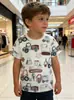 Suministro Transfronterizo 26º Verano Nuevo Modelo Camiseta de Manga Corta para Niños con Diseño de Coche de Dibujos Animados y Excavadora para Niños