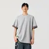 2025 Nueva Camiseta de Manga Corta para Hombre Estilo Americano Diseño de Puño a Cuadros Camiseta de Cuello Redondo de Doble Capa Color en Contraste para Hombre