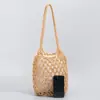 Bolsa de Fio de Algodão Tecida à Mão Feminina Grande para Praia 2024 Nova Bolsa de Ombro Tipo Balde para Férias de Verão Feminina