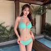 Traje de baño 2025 Nuevo Bikini para Mujer Push-Up para Senos Pequeños Cubre Carne Aspecto Adelgazante Soporte de Acero Bikini Dividido Color Puro Conjunto de Dos Piezas