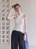 Camisola de punto cruzada estilo francés para mujer, top de verano ajustado sin mangas de alta gama con hombros descubiertos 10642