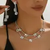 Nuevo Collar y Pendientes Cuadrados de Doble Capa Retro, Pendientes de Lujo Ligero y de Alta Gama, Pendientes Exquisitos de Moda Tendencia Versátiles para Mujeres
