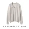 Nuevo cárdigan de punto versátil casual para otoño e invierno, con cuello polo y manga larga, suéter de cachemira para mujer, 100% cachemira pura