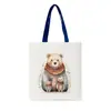 Estampado Animal Acuarela Mujeres Hombres Zorro de Dibujos Animados Informal Gran Capacidad Bolsa de Compras para Adolescentes Bolso Tote de Lona