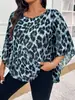 2025 Europeu e Americano Transfronteiriço Aliexpress Popular Tamanho Grande Feminino Camisa de Chiffon Estampa de Leopardo Decote V Laço Borboleta Solta