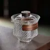 Tazón con tapa de vidrio estilo japonés tazón de té transparente tapa de bambú taza de té anti-quemaduras con orificio para filtro taza de té olla de kung fu de mano