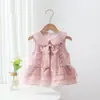 Vestido Rosa para Niña 2026 Verano Nuevo Estilo Fresco Estilo Princesa Vestido Exterior de Longitud Media