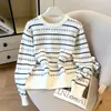 Toma real Otoño Invierno Nuevo Estilo Coreano Gama Alta Sencillo Temperamento Moda Suéter de Punto Rayado Jersey Superior