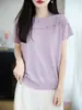 2026 Verano Nuevo Estilo Organza de Tencel Lyocell Cuello Redondo Tejido de Punto Manga Corta Bordado Color Sólido Top Camiseta