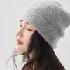 Gorro de punto acanalado 100% cachemir puro para mujer, otoño e invierno, con una etiqueta pequeña, cálido, corte holgado, que cubre las orejas y versátil