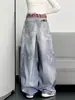 Jeans Scimitar Lavados Vintage para Mujer, Estilo Callejero, Impresión 3D, Corte Holgado, Pantalones de Pierna Ancha Adelgazantes para Cuerpo Tipo Pera