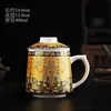 Juego de tres tazas de porcelana blanca, taza de oficina para beber té, separación de té y agua con tapa, juego de regalo para preparar té