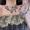 Collar de la serie Mariposa Sanguinaria, de industria pesada, con cadena de costura de circonita roja perlada, cadena de clavícula de lujo ligera y de nicho de alta calidad que combina con todo.