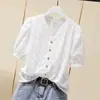 Top Básico Blanco de Cuello en V con Mangas Abullonadas Texturizadas para Mujer, Corte Holgado, Transfronterizo Europeo y Americano Amazon, para Viajar al Trabajo