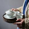 Juego de té de kung fu Mo Ji Yingqing San Cai Gai Bowl, tazón de té de cerámica hecho a mano, tazón de té grande