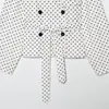 Ropa de Mujer Transfronteriza 2026 Moda Europea y Americana Holgada Doble Botonadura Cinturón Solapa Lunares Gabardina para Mujer K41861