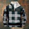 Série Nova de Xadrez Europeu e Americano Transfronteiriça Camisa Masculina Casual Fashion Estampada Manga Longa Gola Alta Meio Zíper Moletom